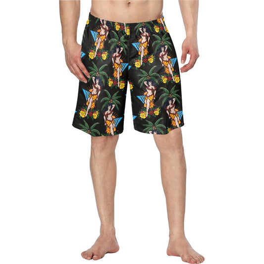 Men's Swim Trunk (Model L21) - Aloha Pin-Up Print