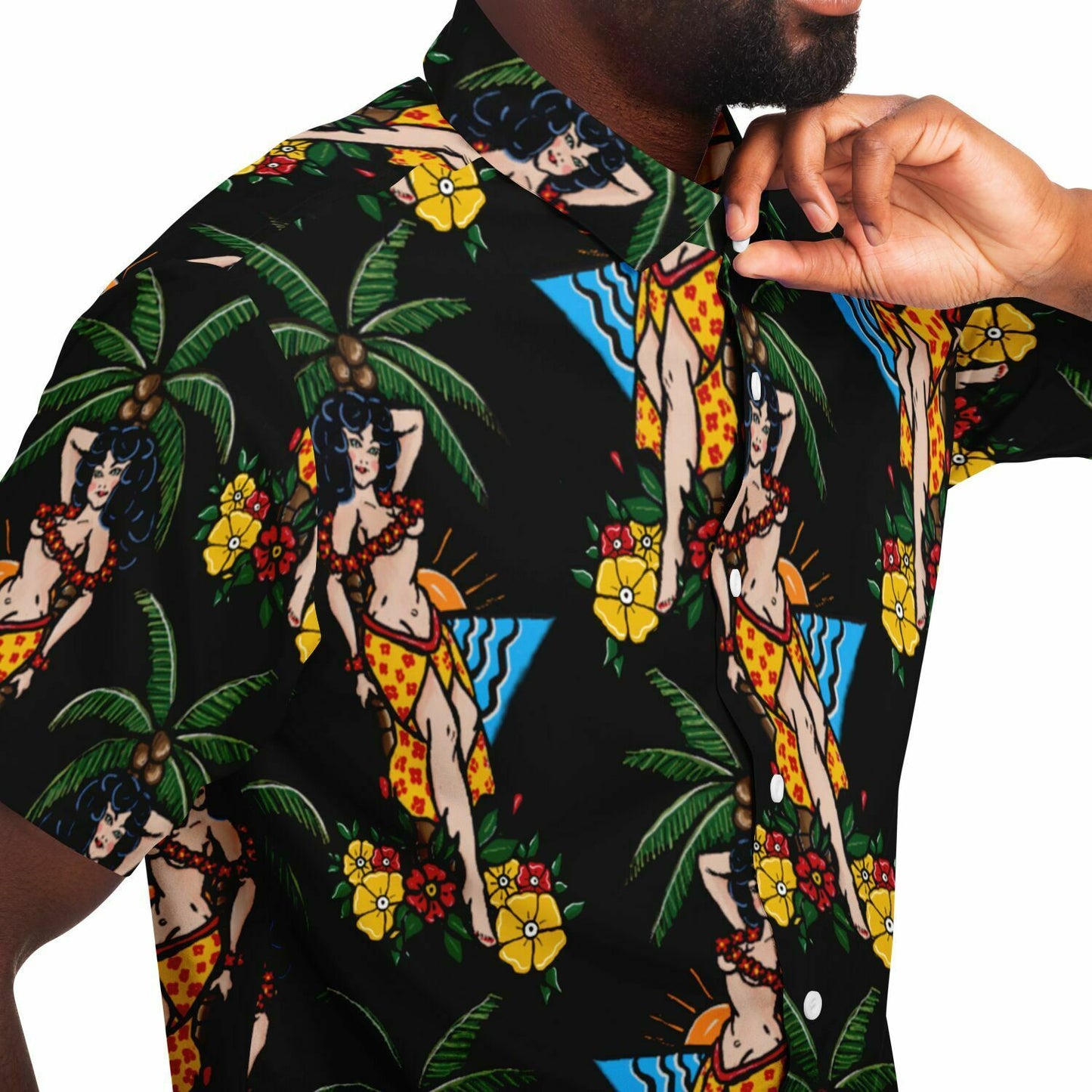 Short Sleeve Button Down Shirt - Aloha Pin-up Print