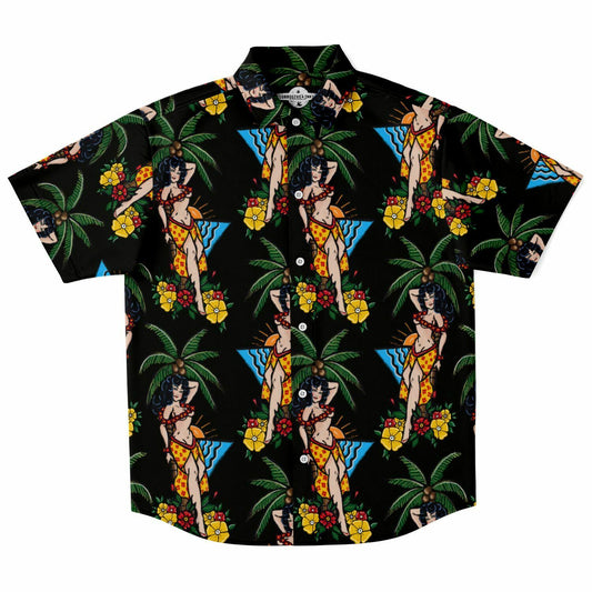 Short Sleeve Button Down Shirt - Aloha Pin-up Print