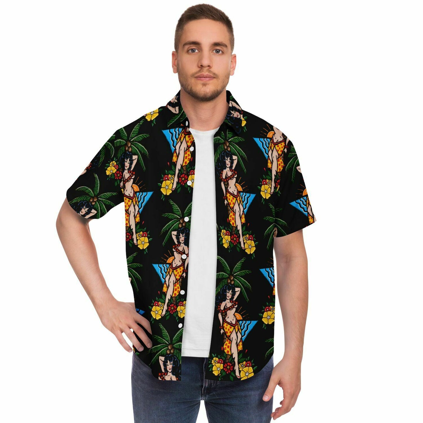 Short Sleeve Button Down Shirt - Aloha Pin-up Print