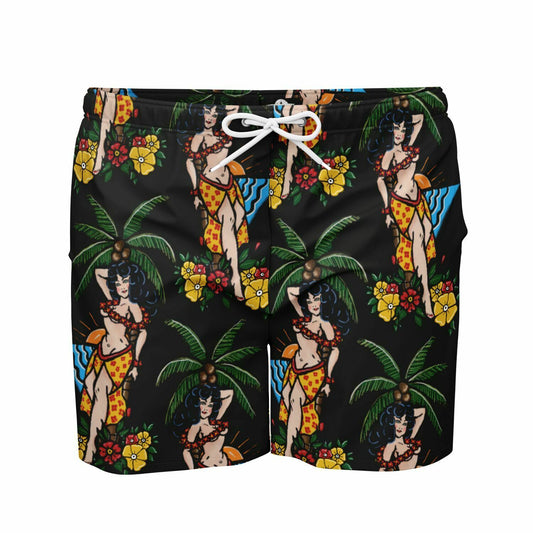 Plus-size Swim Trunks - Aloha Pin-up Print