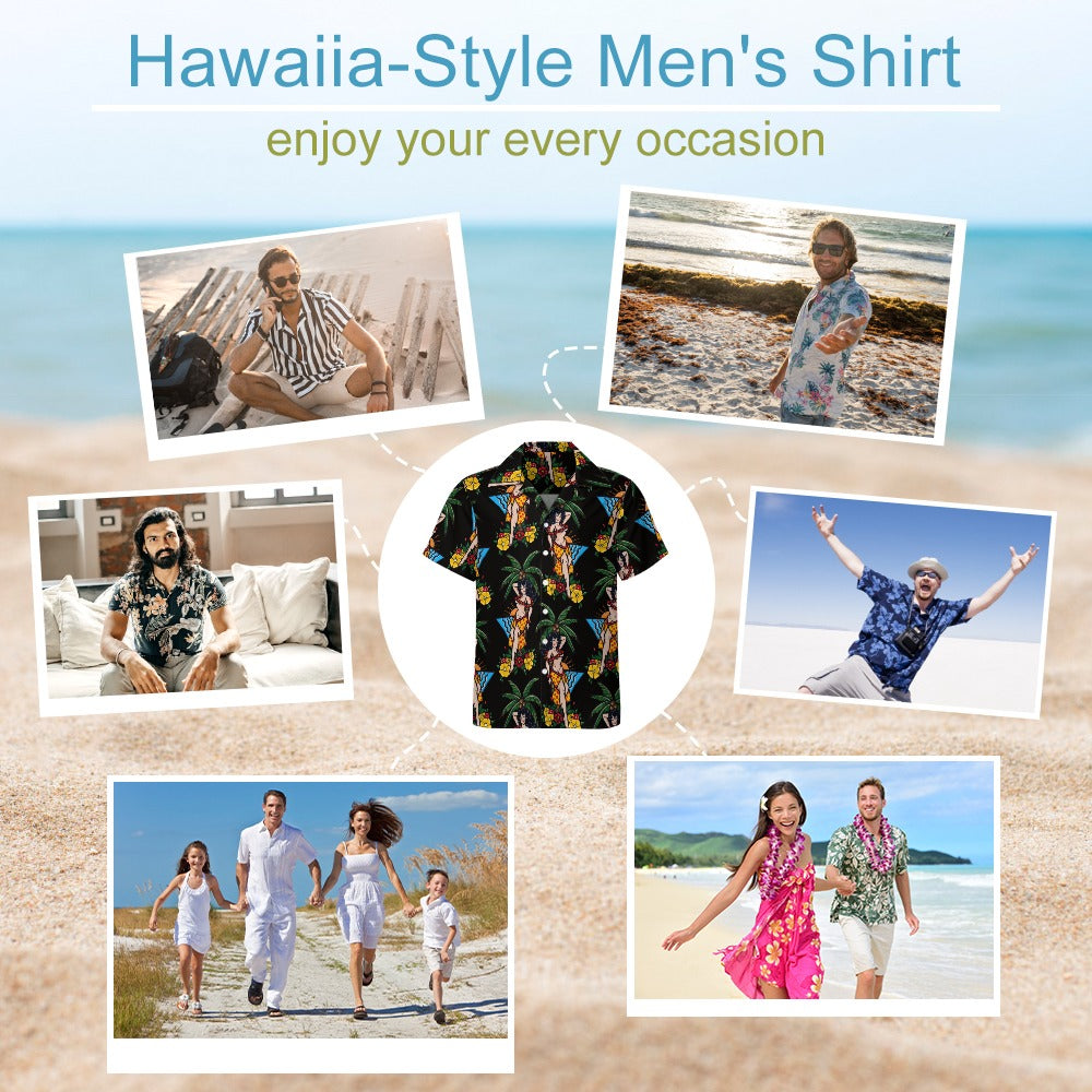 Cuban collar shirt - Aloha Pin-Up Print