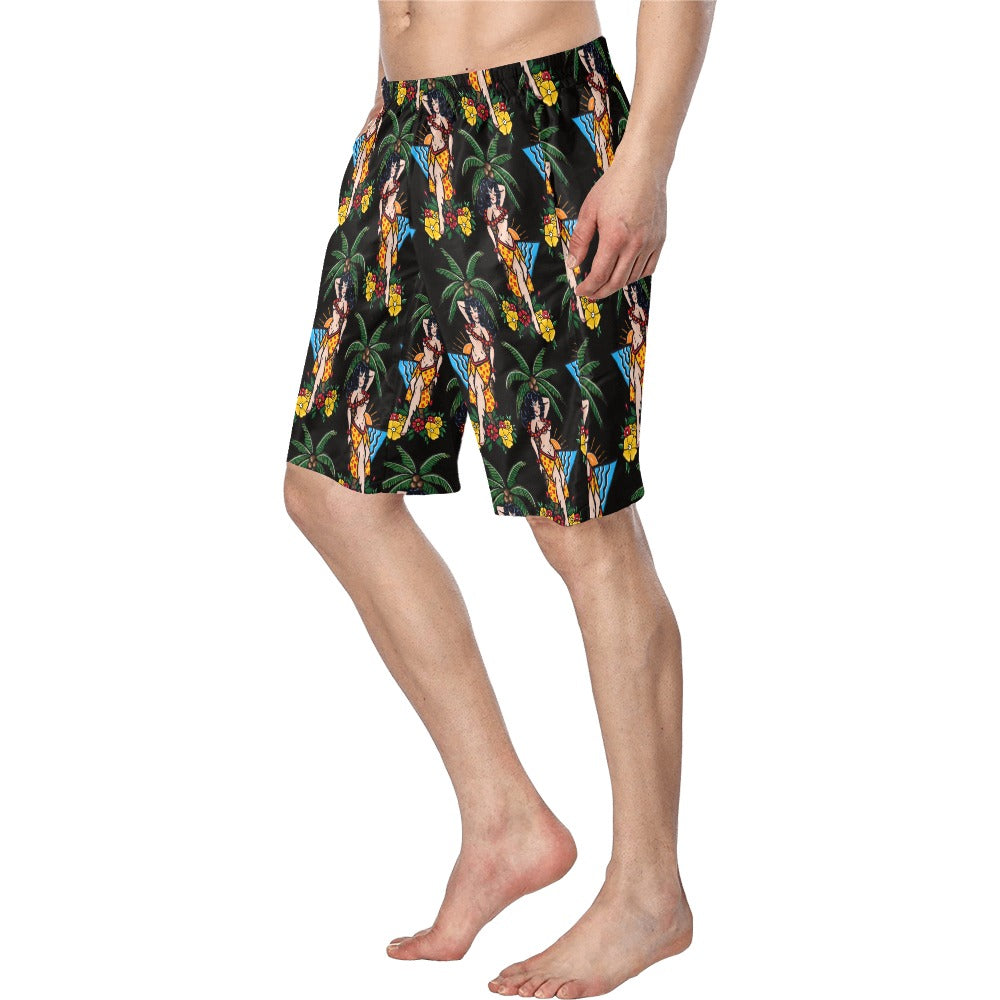 Men's Swim Trunk (Model L21) - Aloha Pin-Up Print