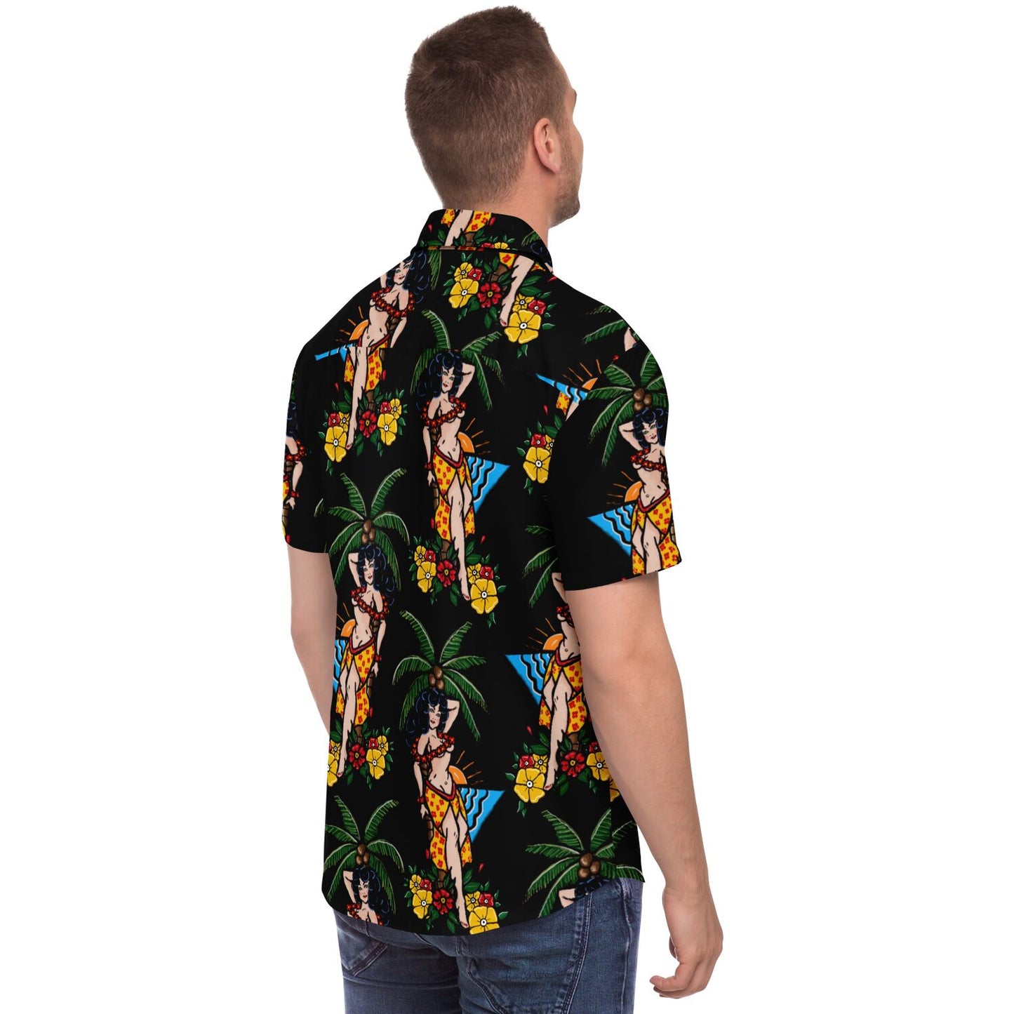 Short Sleeve Button Down Shirt - Aloha Pin-up Print