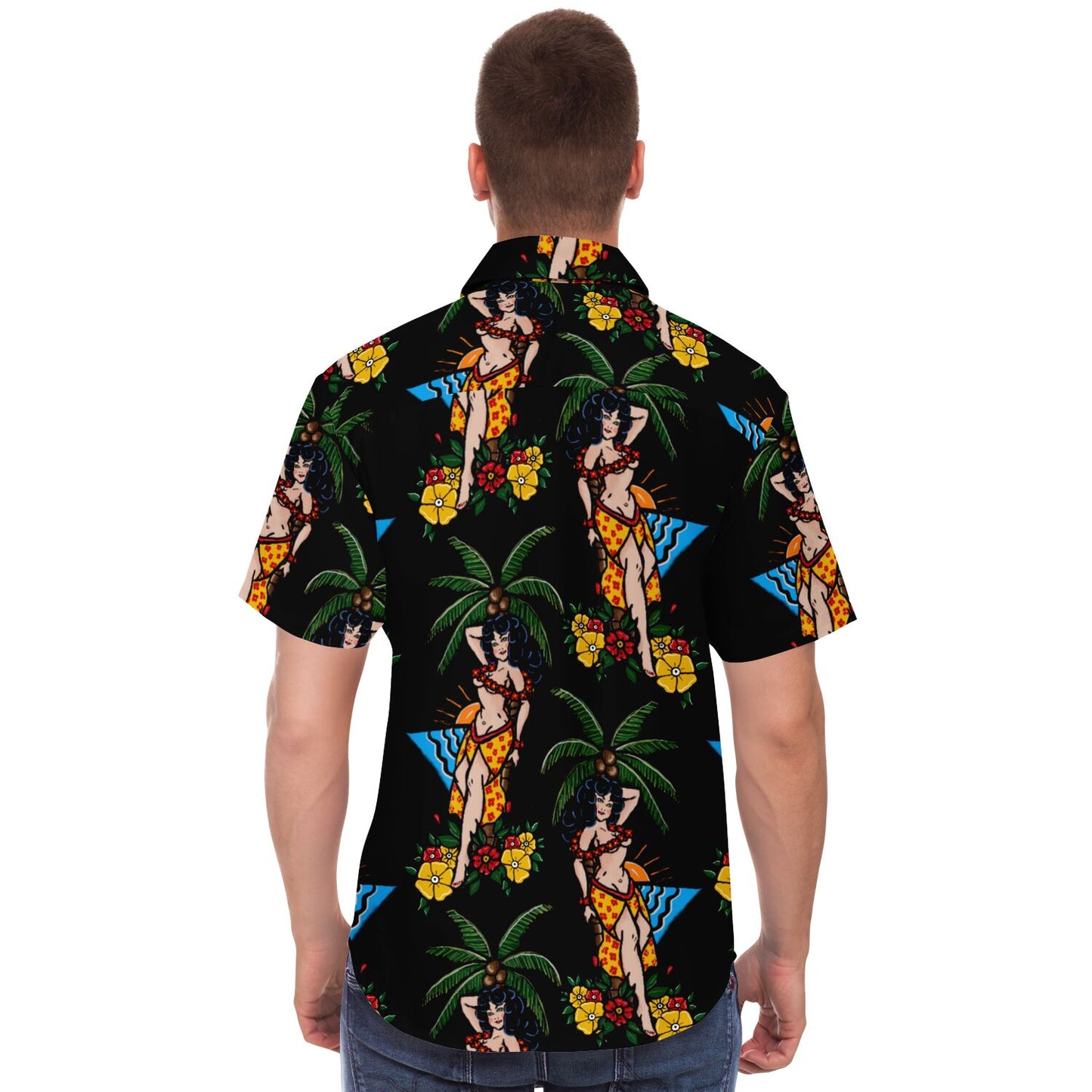 Short Sleeve Button Down Shirt - Aloha Pin-up Print