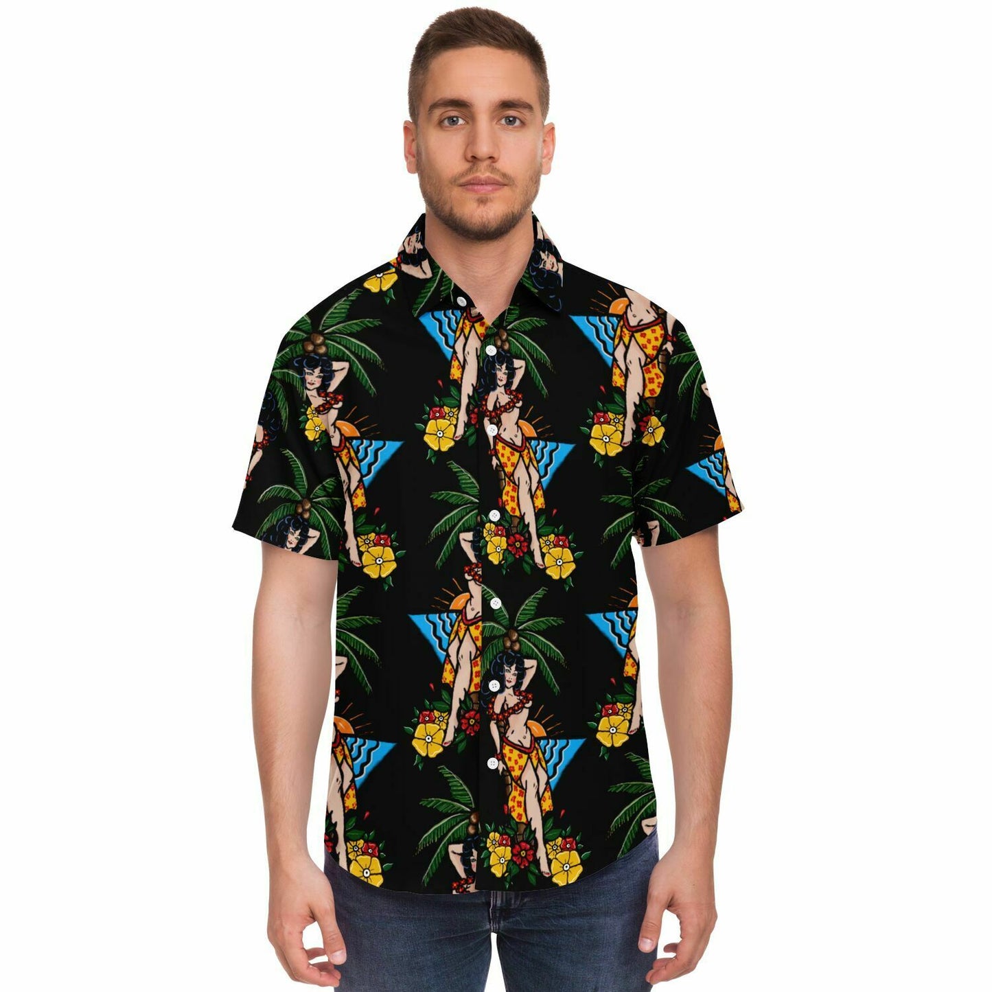Short Sleeve Button Down Shirt - Aloha Pin-up Print
