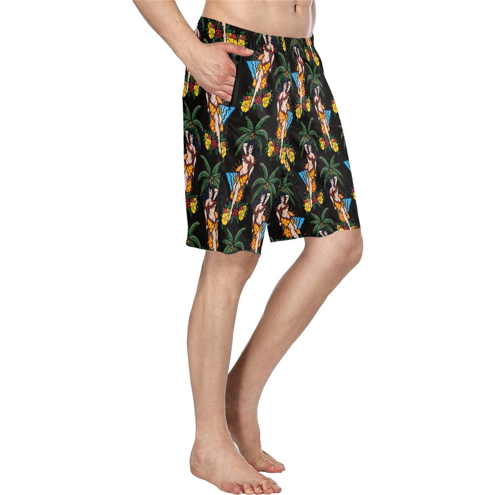 Men's Swim Trunk (Model L21) - Aloha Pin-Up Print