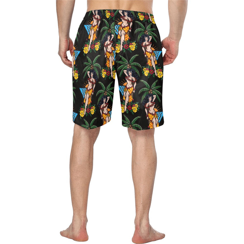 Men's Swim Trunk (Model L21) - Aloha Pin-Up Print
