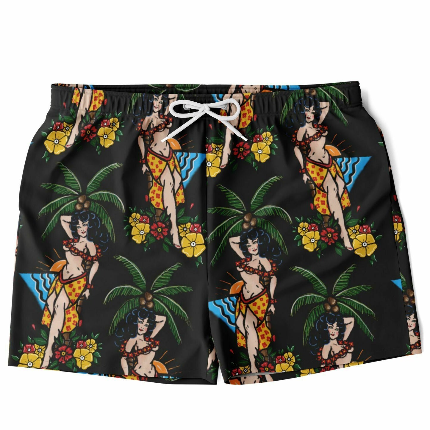 Plus-size Swim Trunks - Aloha Pin-up Print