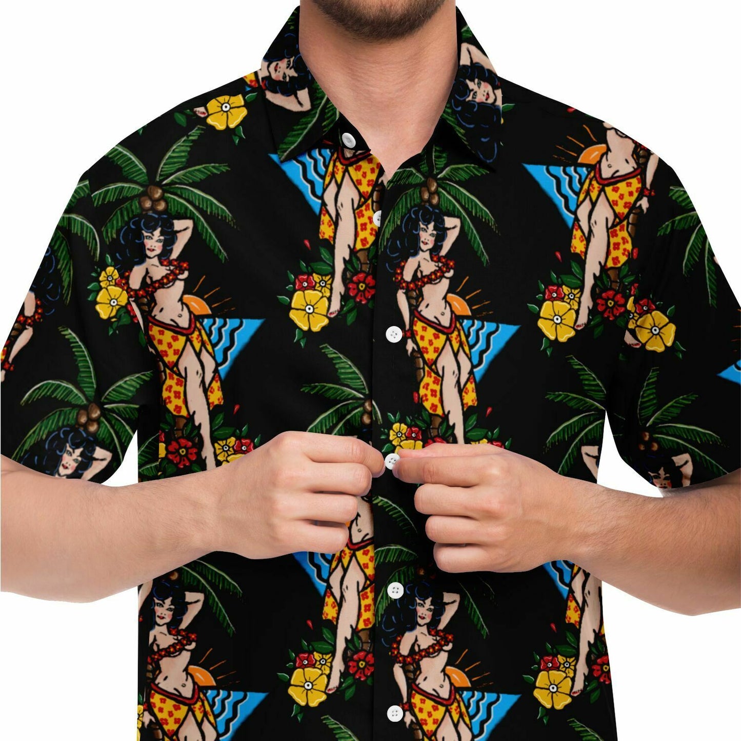 Short Sleeve Button Down Shirt - Aloha Pin-up Print