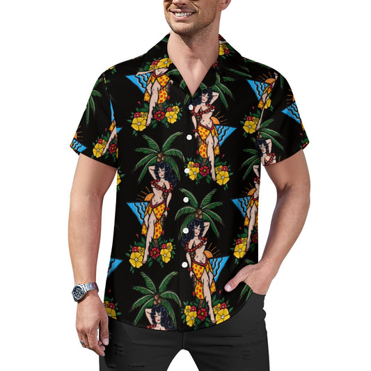 Cuban collar shirt - Aloha Pin-Up Print