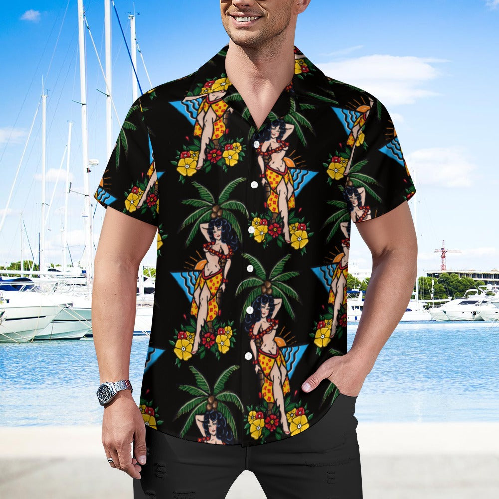 Cuban collar shirt - Aloha Pin-Up Print