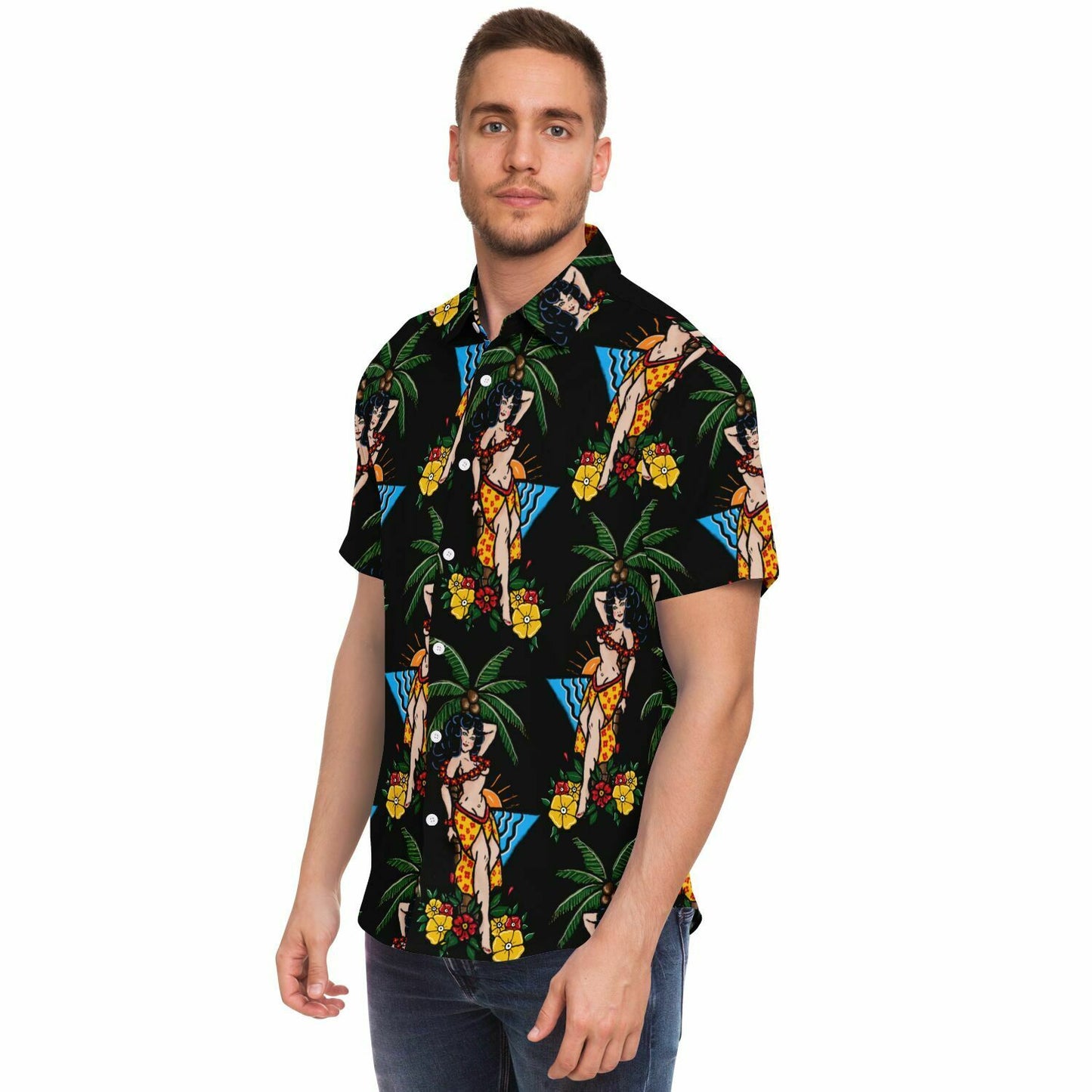 Short Sleeve Button Down Shirt - Aloha Pin-up Print